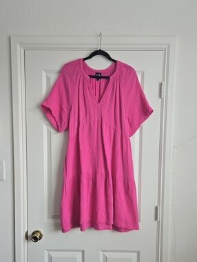 GAP Vibrant Pink Tiered V-Neck Dress